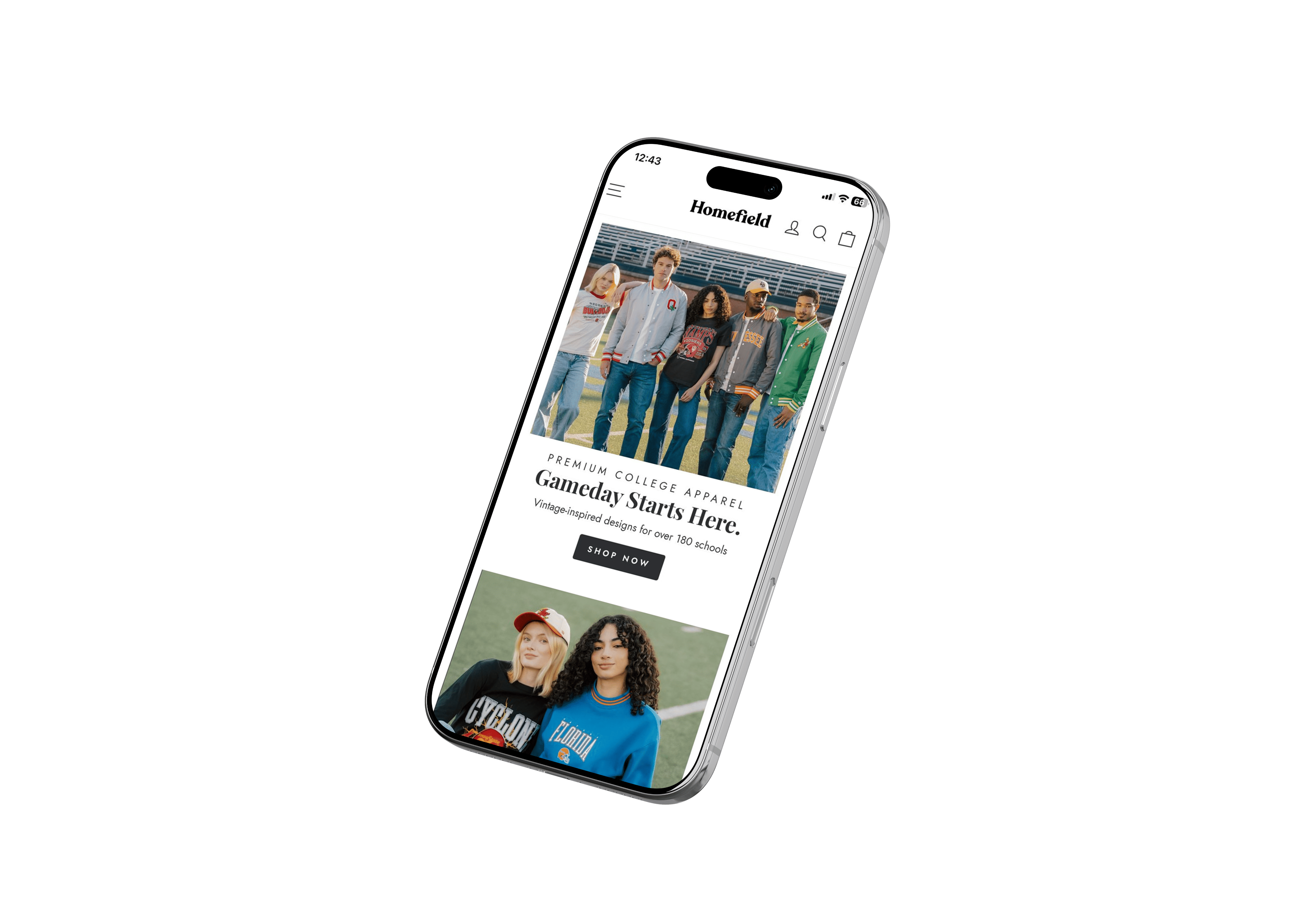 Homefield online store on a phone