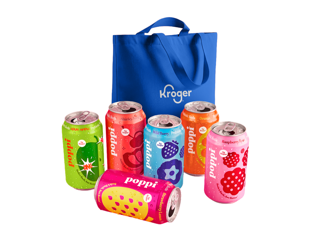 Kroger bag with poppi cans
